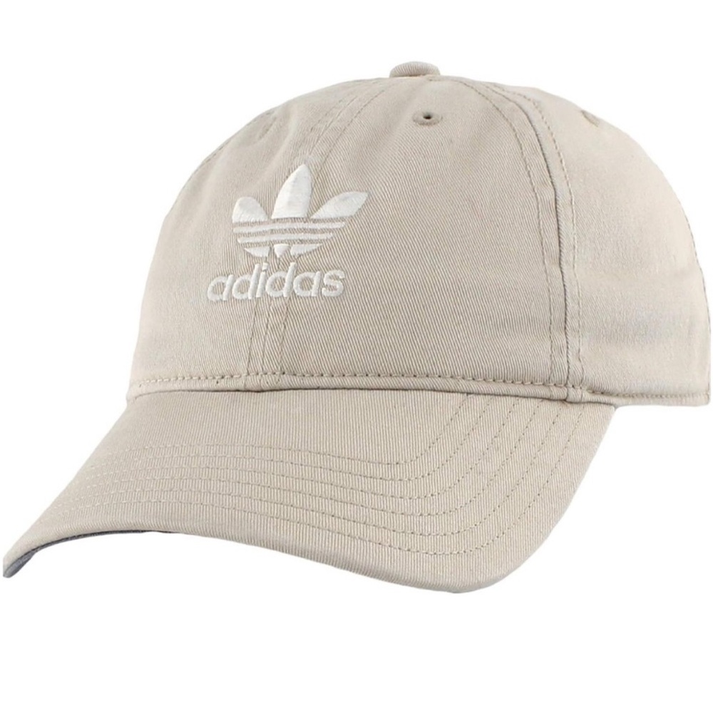 NEW ADIDAS Cream Beige Sand Tan White Logo Cotton $45 Baseball Cap Hat Snapback